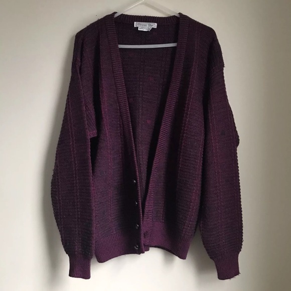 Vintage Christian Dior Cardigan Purple Magenta Button Medium V